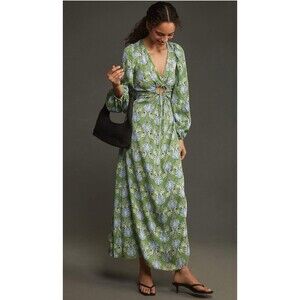 Anthropologie Maxi Dress Let Me Be Long-Sleeve V-Neck Cutout Floral Vacay XS NWT